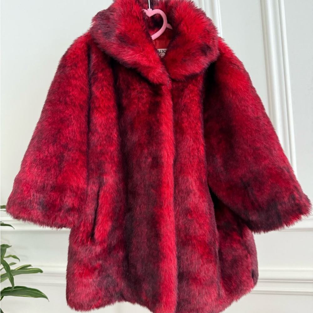 DELICA- Luxurious Red Faux Fur Coat